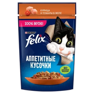 پوچ گربه فلیکس با طعم مرغ و گوجه فرنگی در ژله