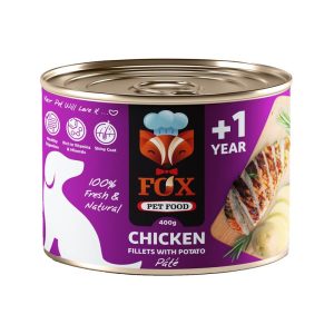 کنسروسگ بالغ فاکس با طعم فیله ی مرغ و سیب زمینی