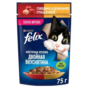 پوچ گربه فلیکس با طعم مرغ و گوشت گاو در ژله