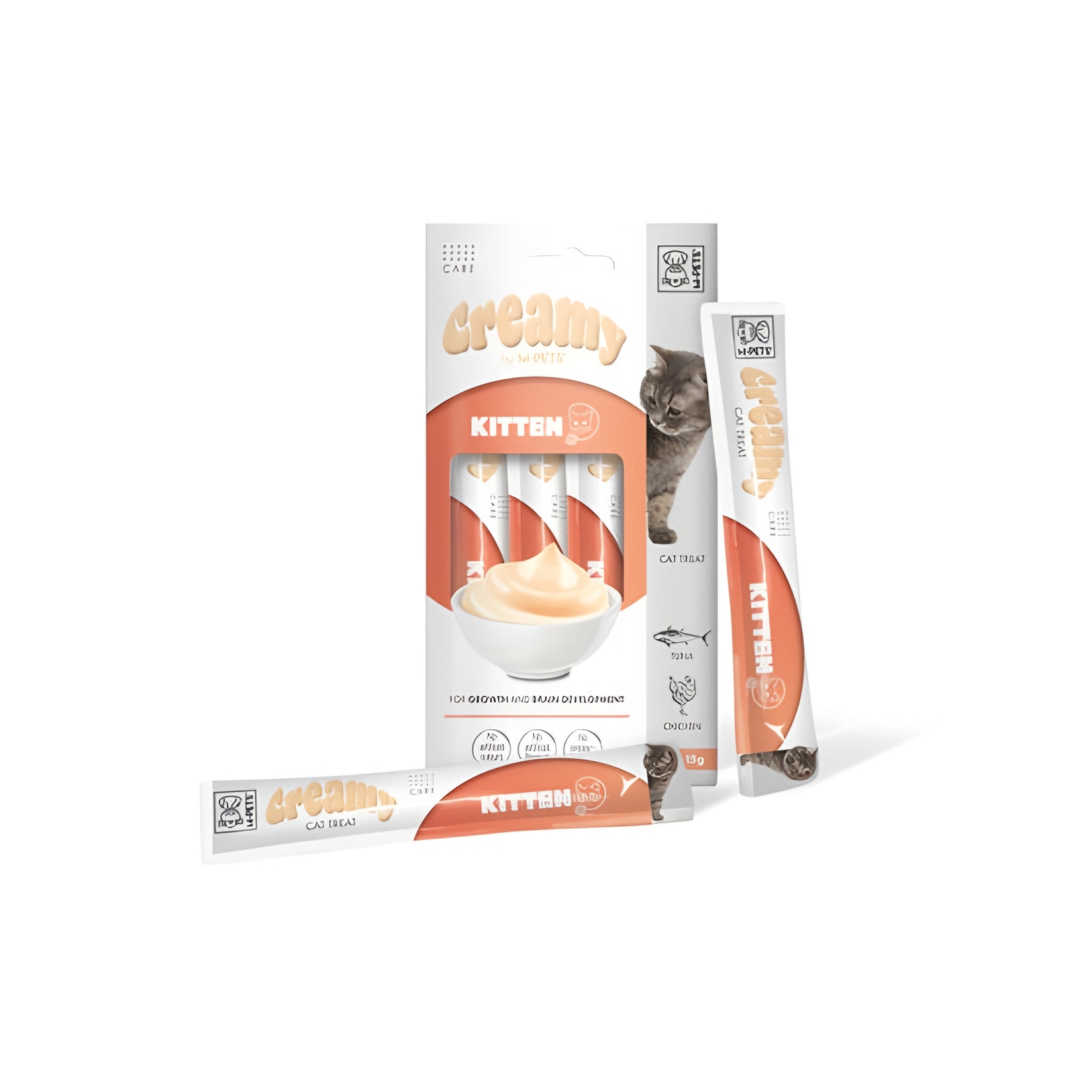 M-Pets Functions Kitten Creamy Treat With Tuna & Chicken بستنی درمانی بچه گربه ام پتس مدل کیتن طعم ماهی تن و مرغ 15 گرم