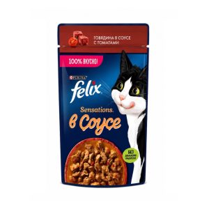 پوچ گربه فلیکس با طعم گوشت و گوجه در سس 75 گرم
