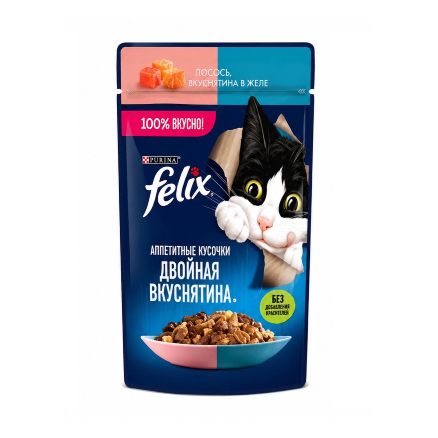 پوچ گربه فلیکس با طعم سالمون و کاد در ژله 75 گرم پوچ گربه فلیکس با طعم سالمون و کاد در ژله 75 گرم