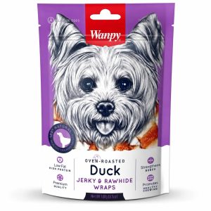 تشویقی جرکی اردک مدل دورپیچ تنوری ونپی 100 گرم Wanpy Oven-Roasted Duck Jerky & Rawhide Wraps