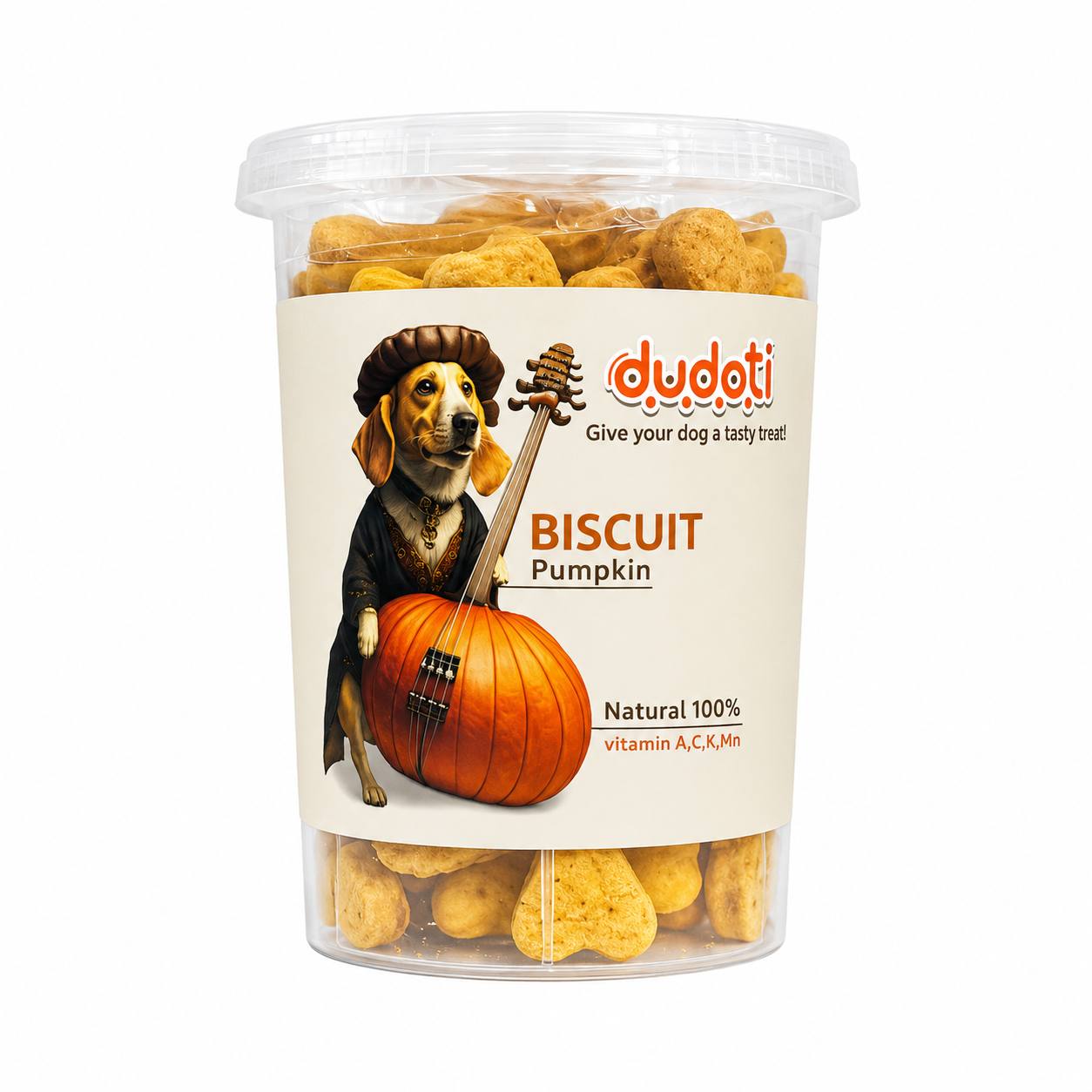 IMG_20260707_202929_750 بیسکویت تشویقی سگ دودوتی با طعم کدو حلوایی 150 گرم Dudoti Pumpkin Dog Biscuit - Image 1