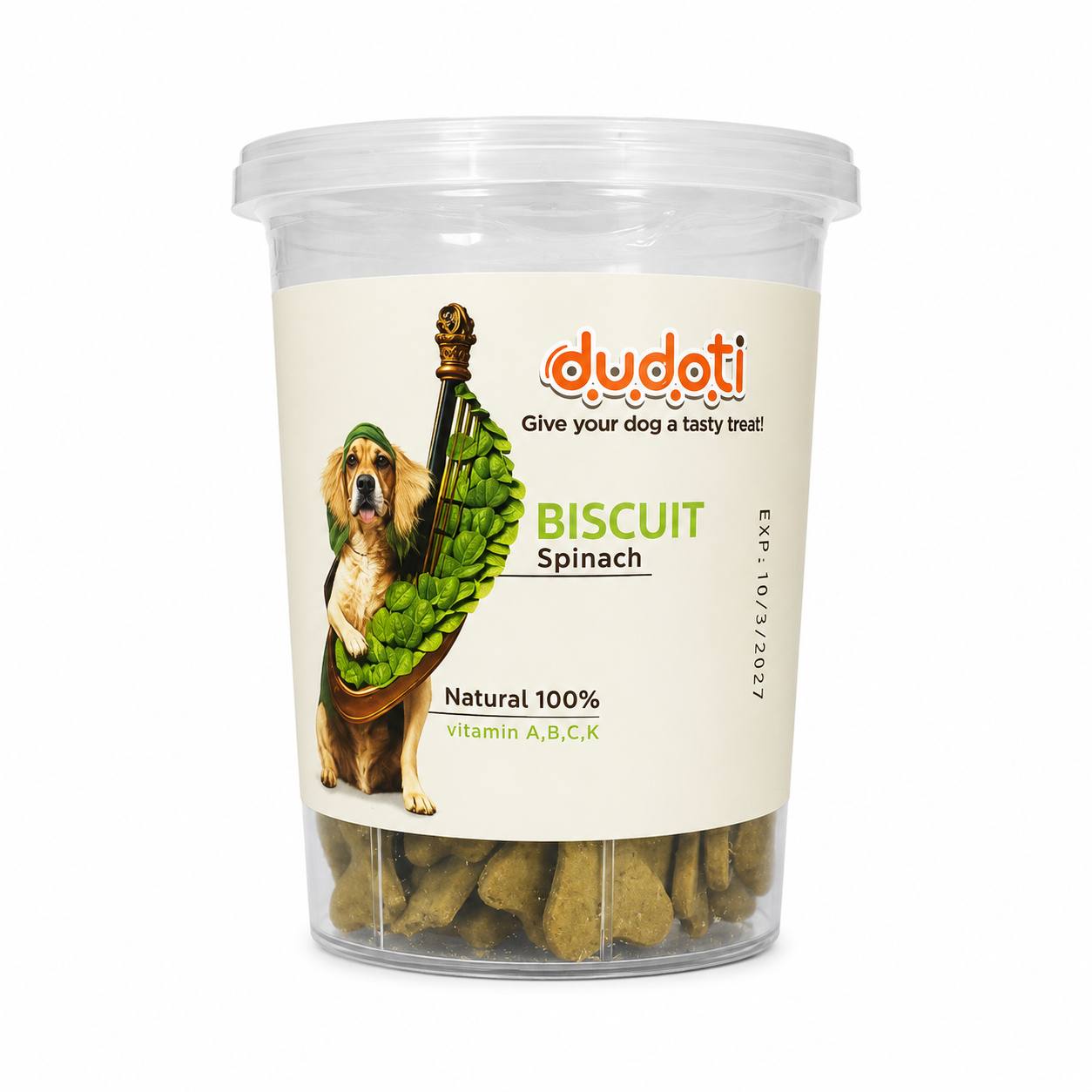 IMG_20260707_202929_772 بیسکویت تشویقی سگ دودوتی با طعم اسفناج 150 گرم Dudoti Spinach Dog Biscuit - Image 1
