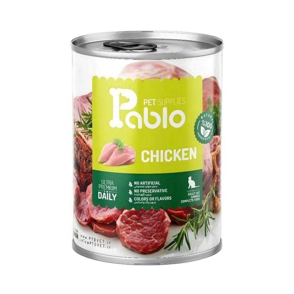 کنسرو پابلو ۴۰۰ گرمی نچرال پرمیوم گربه با طعم مرغ خالص Pablo Natural Premium Cat Wet Food with Pure Chicken Flavor