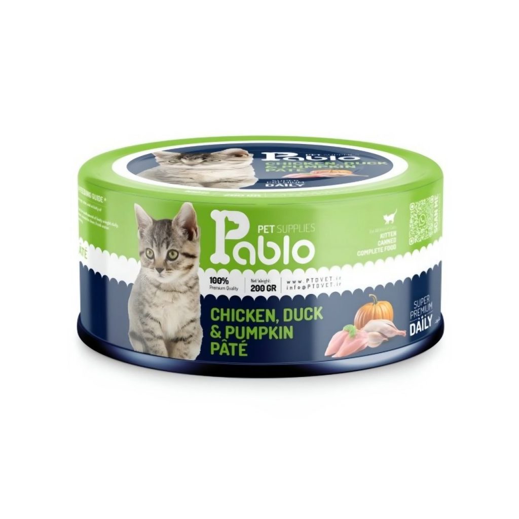 کنسرو پابلو ۲۰۰ گرمی اولترا پرمیوم گربه بالغ با طعم مرغ، کدو و اردک Pablo Ultra Premium Adult Cat Wet Food with Chicken, Pumpkin & Duck