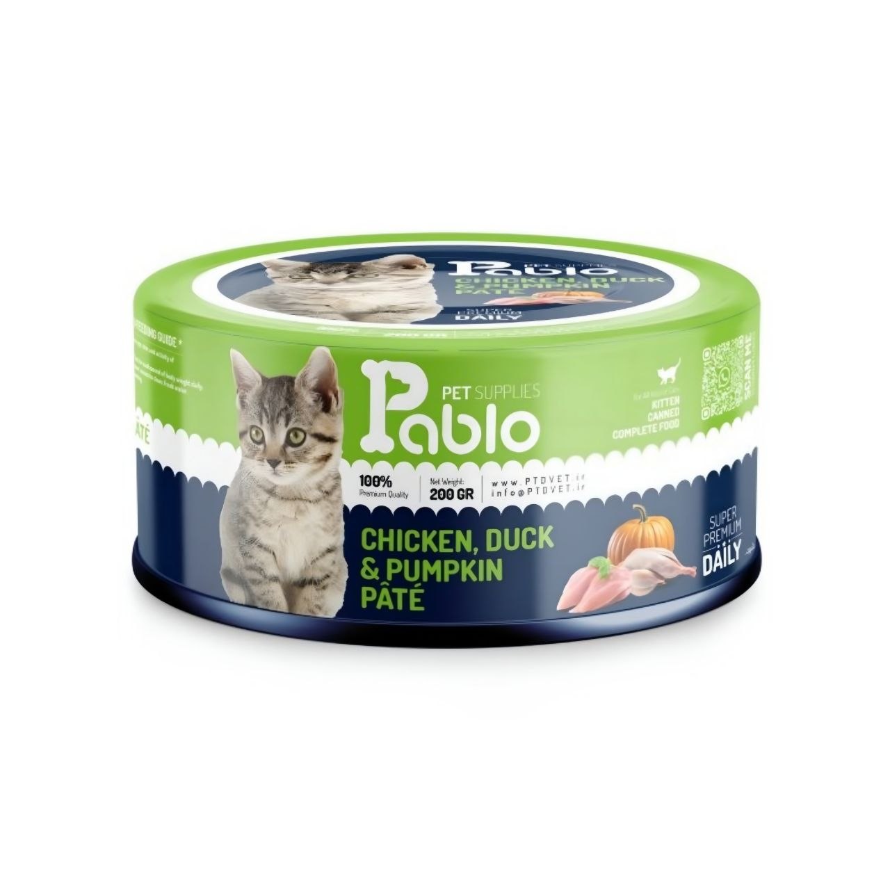 کنسرو پابلو ۲۰۰ گرمی اولترا پرمیوم گربه بالغ با طعم مرغ، کدو و اردک Pablo Ultra Premium Adult Cat Wet Food with Chicken, Pumpkin & Duck کنسرو پابلو ۲۰۰ گرمی اولترا پرمیوم گربه بالغ با طعم مرغ، کدو و اردک Pablo Ultra Premium Adult Cat Wet Food with Chicken, Pumpkin & Duck