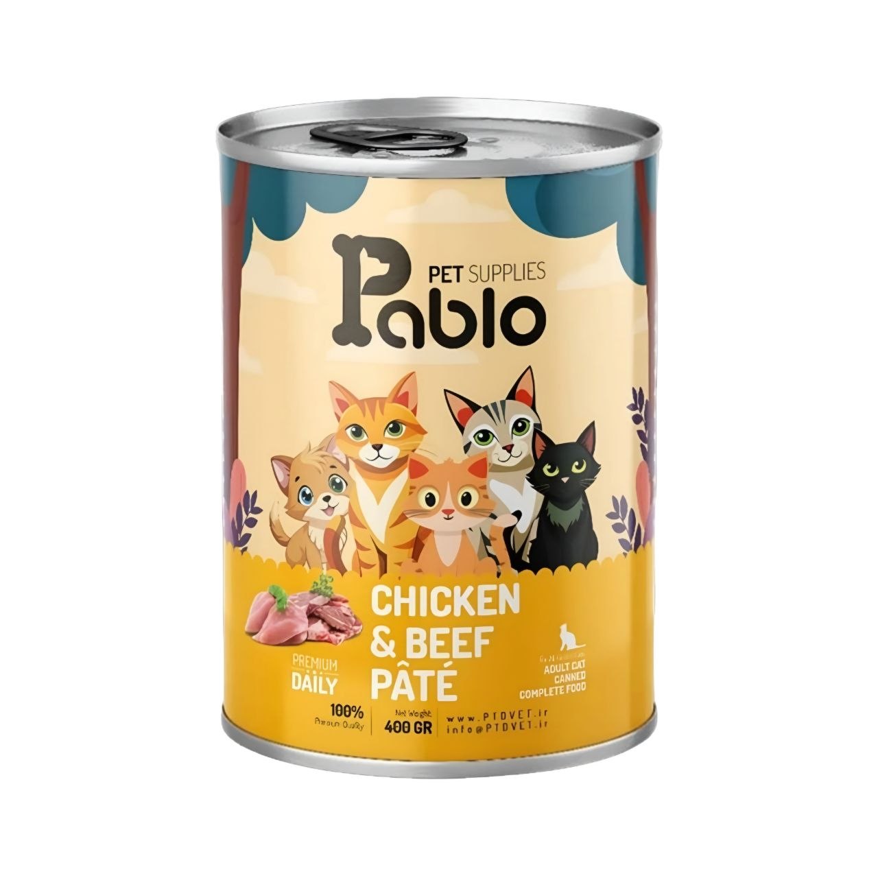 کنسرو پابلو ۴۰۰ گرمی پرمیوم گربه با طعم مرغ و گوشت گاو Pablo Premium Cat Wet Food with Chicken & Beef Flavor کنسرو پابلو ۴۰۰ گرمی پرمیوم گربه با طعم مرغ و گوشت گاو Pablo Premium Cat Wet Food with Chicken & Beef Flavor