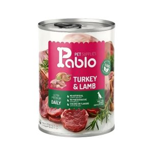 کنسرو پابلو ۴۰۰ گرمی نچرال اولترا پرمیوم سگ با طعم گوشت بره و بوقلمون Pablo Natural Ultra Premium Dog Wet Food with Lamb & Turkey Flavor