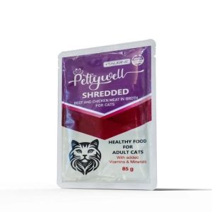 پوچ پتی ول گربه بالغ با گوشت گاو و گوشت مرغ در آب گوشت ۸۵ گرم Petywell Adult Cat Pouch Beef & Chicken Meat in Broth 