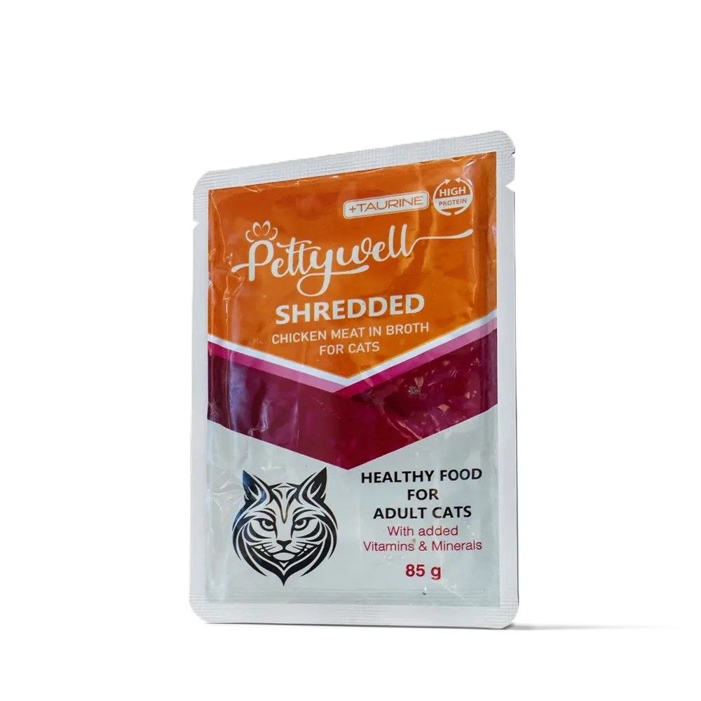 پوچ پتی ول گربه بالغ با گوشت مرغ در آب گوشت ۸۵ گرم Petywell Adult Cat Pouch Chicken Meat in Broth 