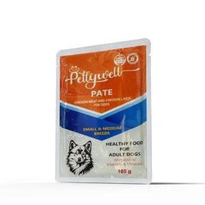 پوچ پتی ول سگ بالغ با گوشت مرغ و جگر مرغ ۱۸۵ گرم Petywell Adult Dog Pouch Chicken Meat & Chicken Liver 