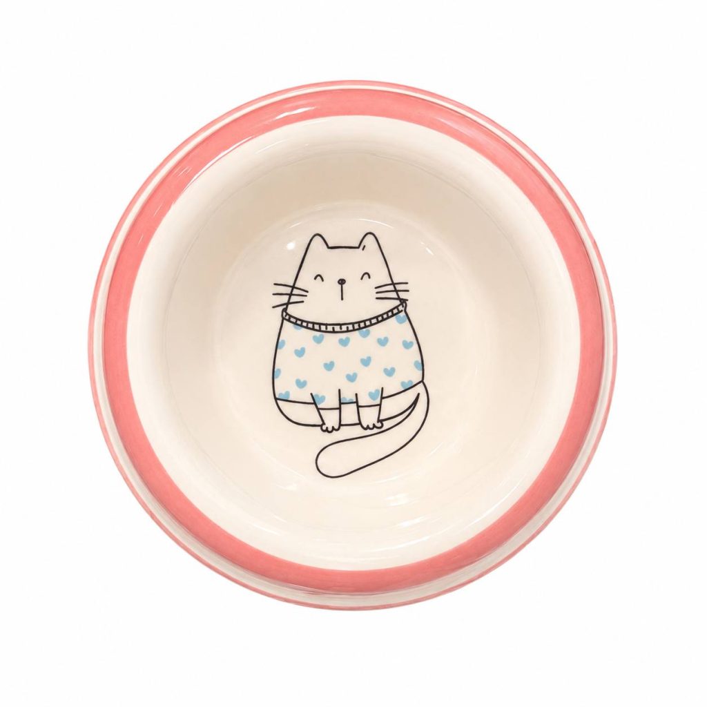 ظرف آب و غذای گربه سرامیکی فریزبی پلاس طرح 2