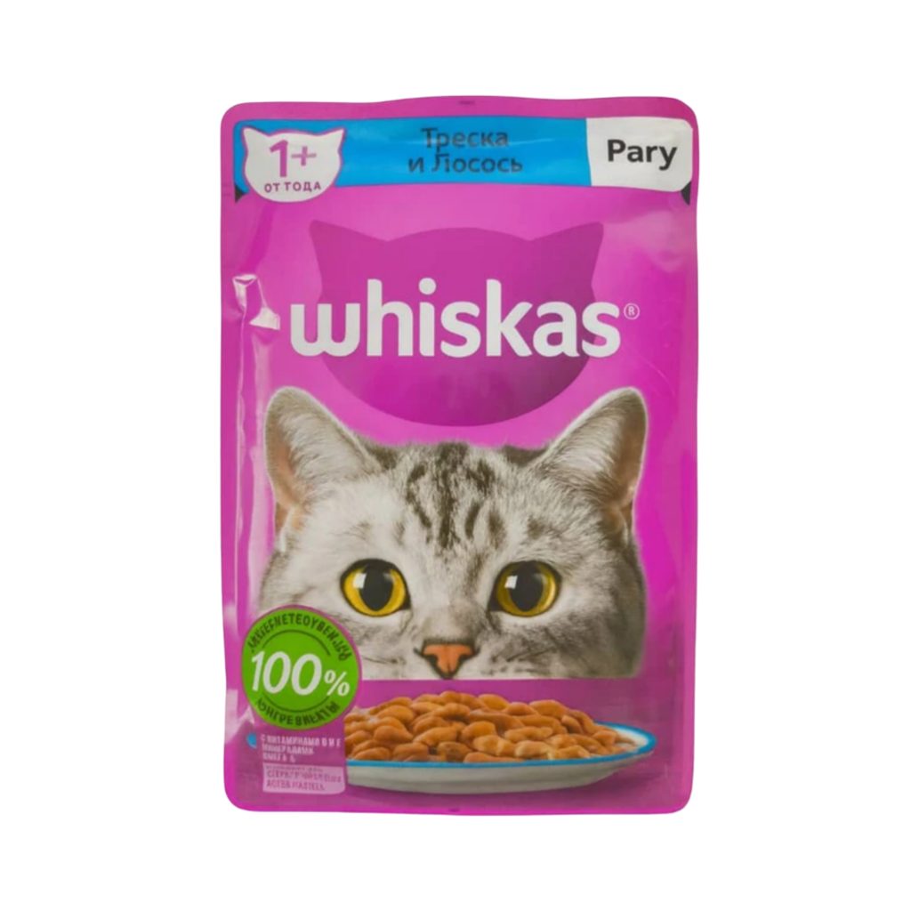 پوچ ویسکاس روسی گربه با طعم ماهی کاد و قزل آلا در سس 75 گرم