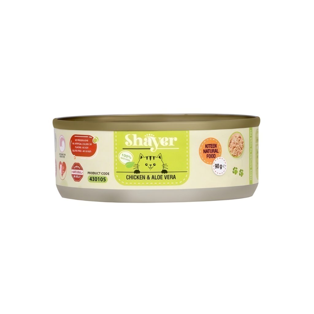 کنسرو شایر کیتن نچرال با طعم مرغ و آلوئه‌ورا در ژله 90 گرم