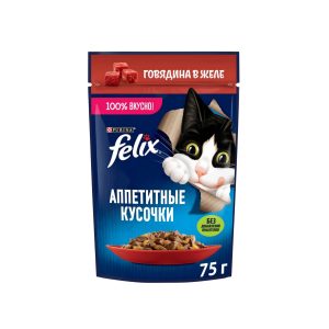 پوچ گربه فلیکس با طعم گوشت در ژله 75 گرم