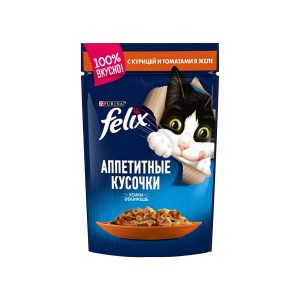 پوچ گربه فلیکس با طعم مرغ و گوجه در ژله 75 گرم