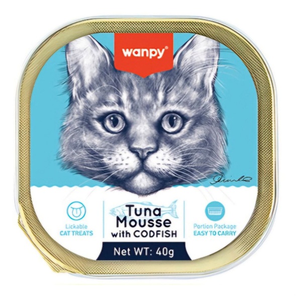 aadc69736cfc4348b51c8c09a81607fb موس گربه ونپی با طعم تن ماهی و ماهی کاد ۴۰ گرم Wanpy Tuna Mousse with Codfish - Image 1